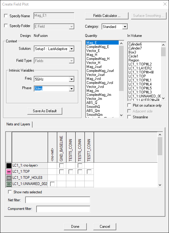 Create Field Plot dialog.