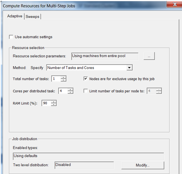 Compute Resources For Multi-Step Jobs dialog box.