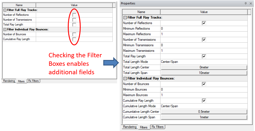 Properties, Filters tab