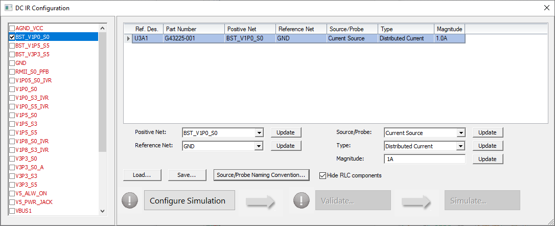 DC IR Configuration Window