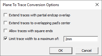 window of options for converting from planes to traces