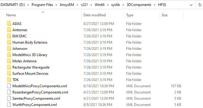 File browser open to model directory. .XML Document files listed.