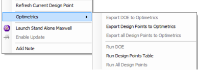 Optimetrics menu options.