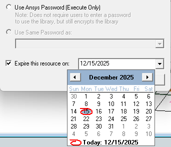 Enter Passwords Window Drop-Down Calendar