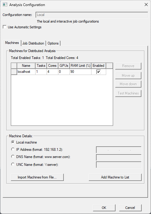 Analysis Configuration Window