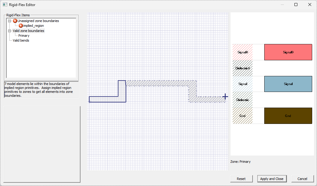 Primary Zone Defined in Rigid-Flex Editor Window