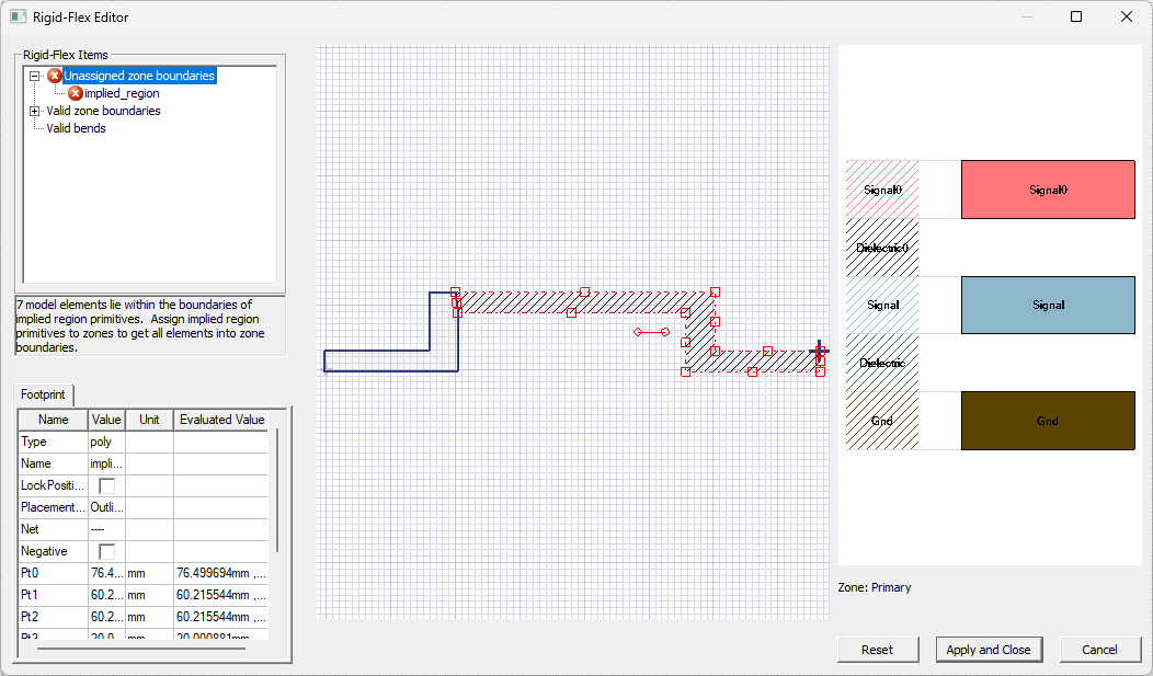 Implied Regions in Rigid-Flex Editor Window