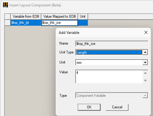 defining and mapping a variable to the source layout design