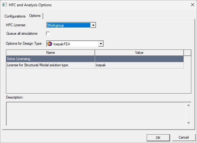 HPC Analysis Options window