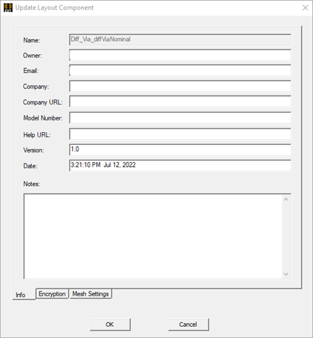 Update Layout Component dialog.