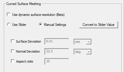 Curved Surface Meshing groupbox.
