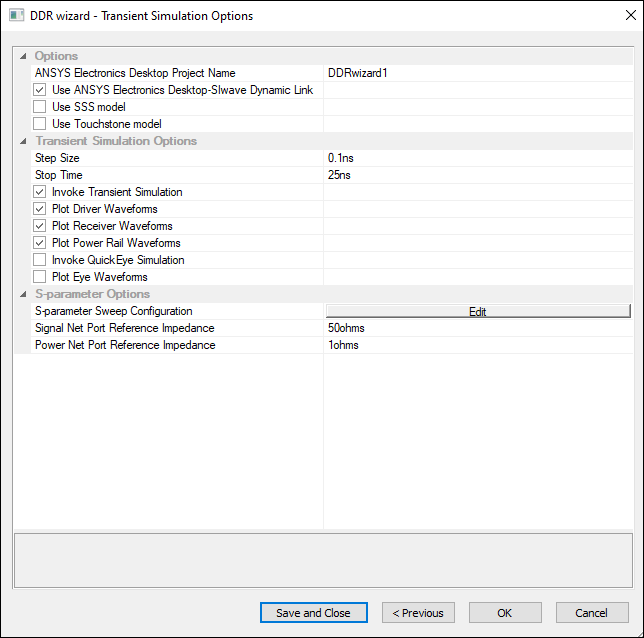 DDR Wizard - Transient Options