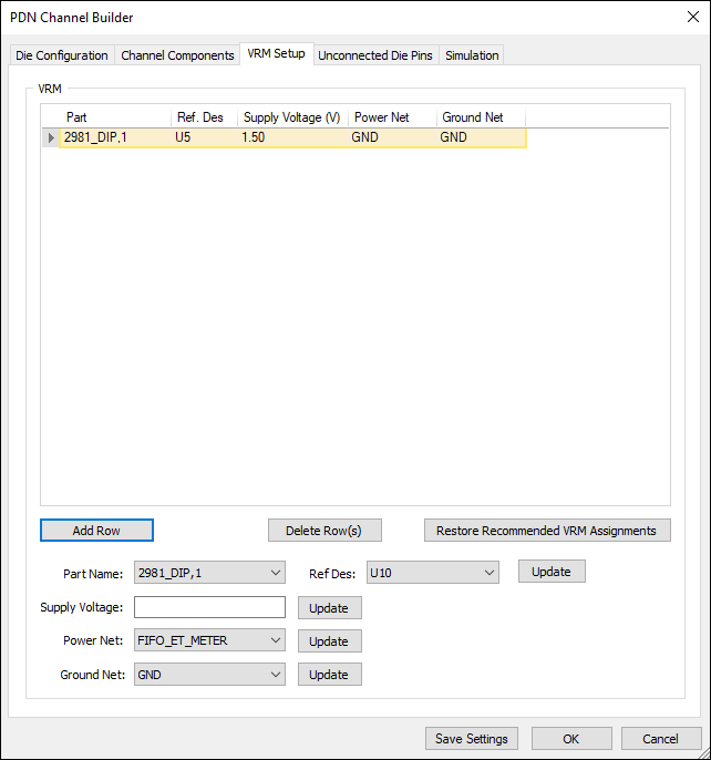 PDN Channel Builder - VRM Setup