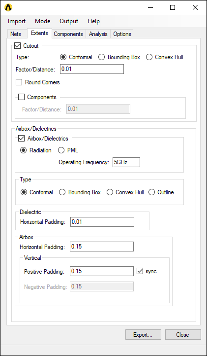 PinToPin Utility - Extents Tab