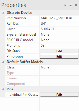 Properties Workspace - Component Selected