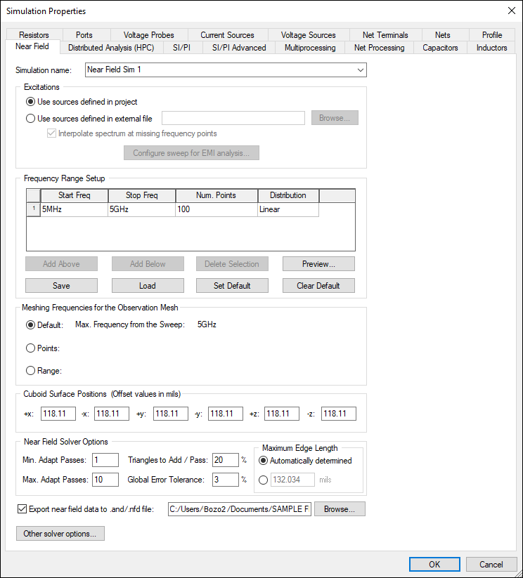 Simulation Properties - Near Field