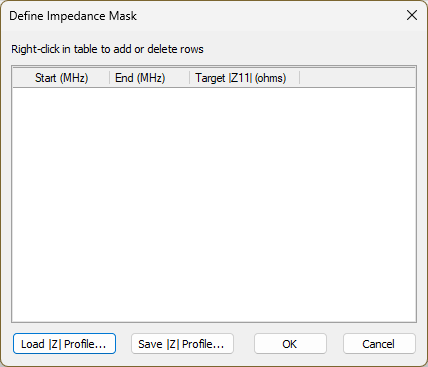 Define Impedance Mask Window Define Impedance Mask Window