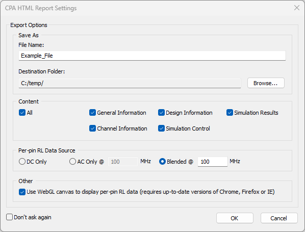 CPA HTML Report Settings