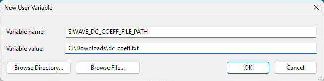 New User Variable Window