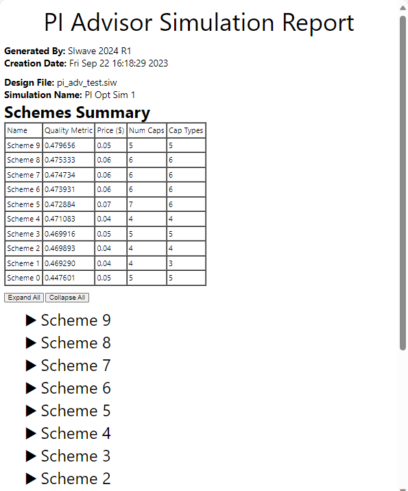 PI Advisor Simulation Report Example