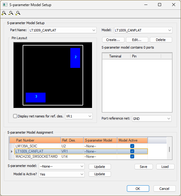 S-parameter Model Setup window S-parameter Model Setup window