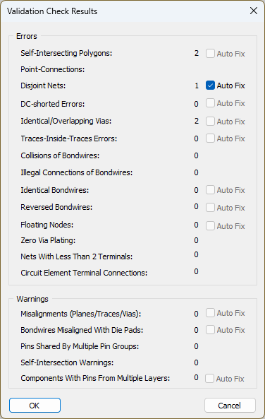 Validation Check Results Window