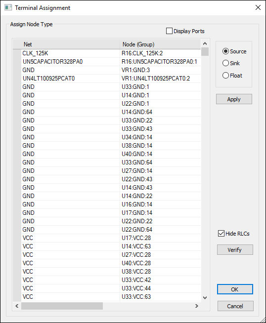 Terminal Assignment Window