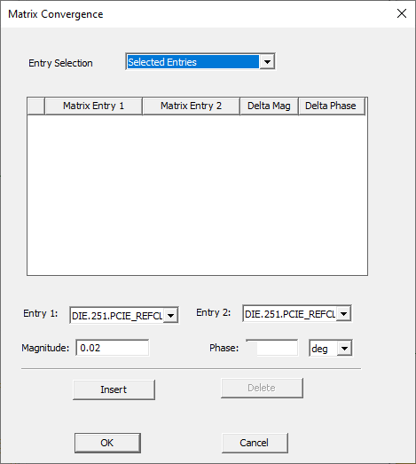 Matrix Convergence Window > Entry Selection > Selected Entries