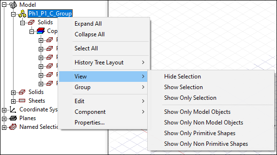 Right-click view options for a group