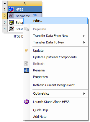 Project menu, Edit option highlighted.