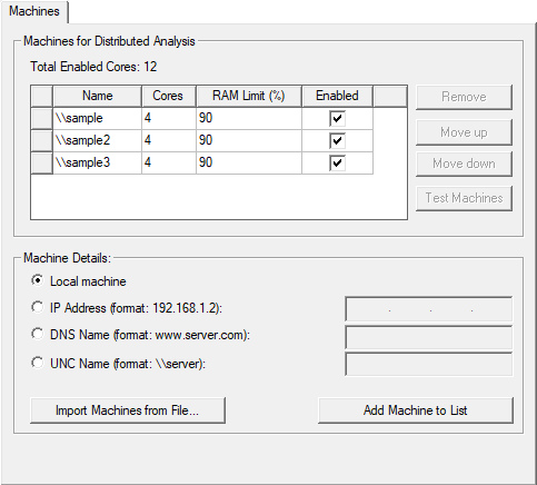 Analysis Configuration - Machines Tab