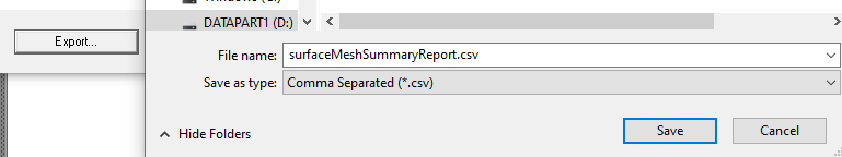 Save As dialog, save as type set to Comma Separated.