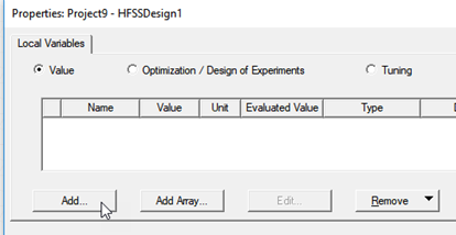 Properties dialog. Local Variable tab.