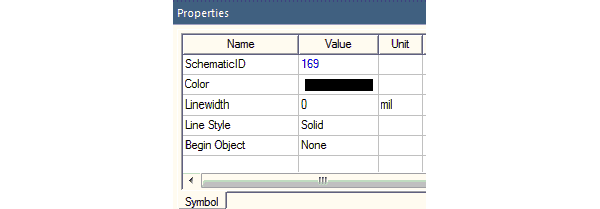 Symbol tab of the Properties window displaying the schematic ID