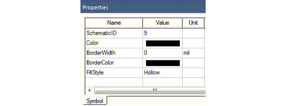Symbol tab of the Properties window displaying the schematic ID