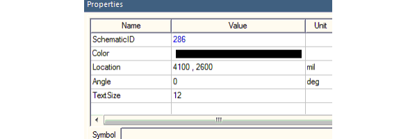 Symbol tab of the Properties window displaying the schematic ID