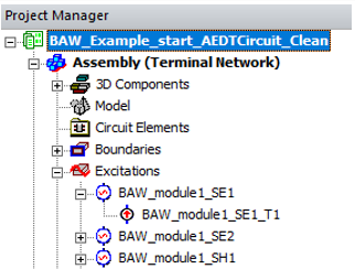The Ports in the Excitations folder can be expanded to show the terminals