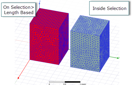 Comparison of the mesh created with length based selection as compared to inside selection