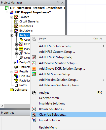 Project Manager > Analysis > Clean Up Solutions...