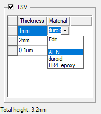 TSV Area > Material Dropdown Menus