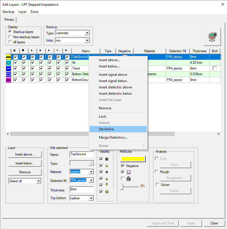 Edit Layers Window
