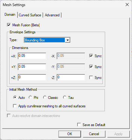 Mesh Settings Window