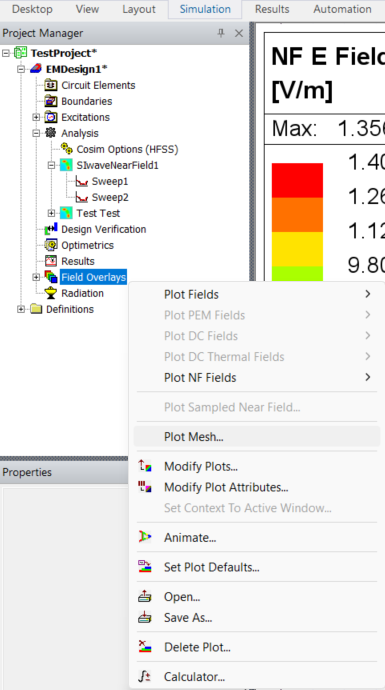 Project Manager Window > Project Tree > Active Design Folder > Field Overlays > Plot Mesh