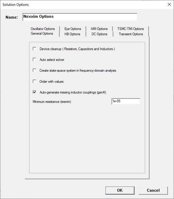 Solution Options Window