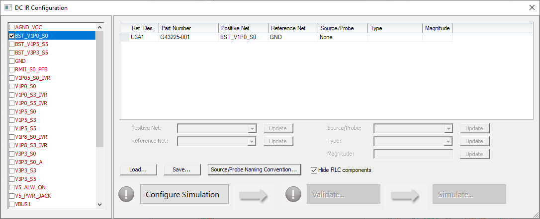 DC IR Configuration Window
