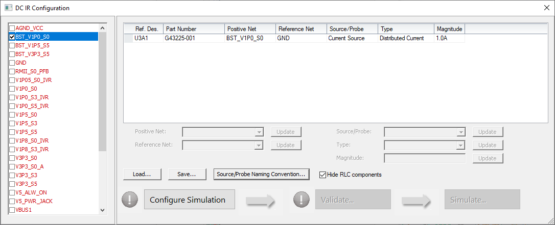 DC IR Configuration Window