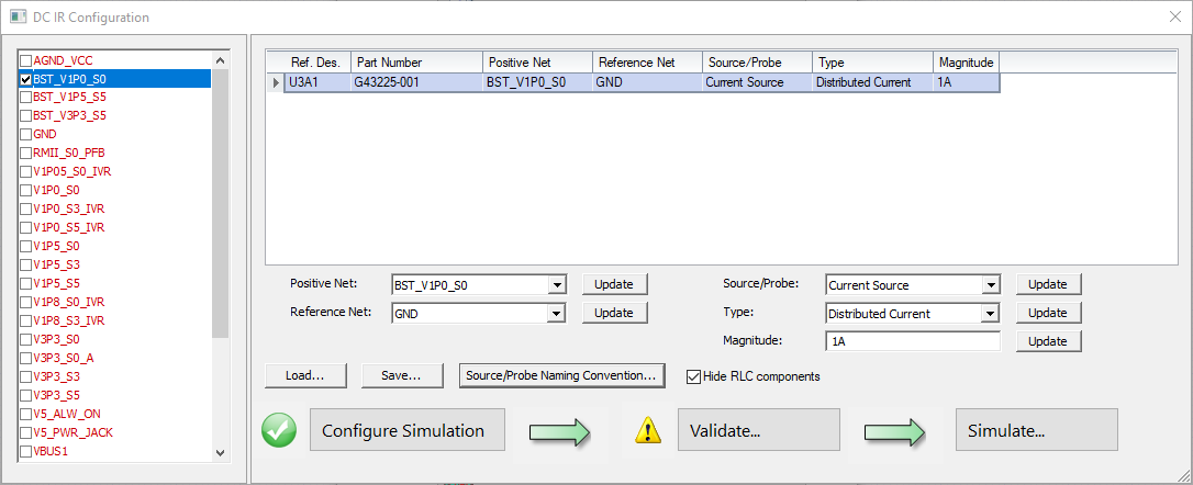 DC IR Configuration Window