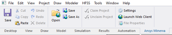 Main Ribbon with Ansys Minerva Tab open.