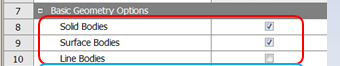 Basic Geometry Options list