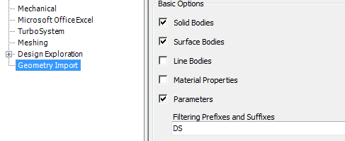 Geometry Import, Filtering Prefixes and Suffixes field.